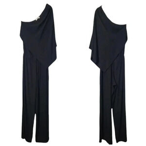 RAMY BROOK NY black SILK one shoulder drape jumpsuit luxury contemporary XS